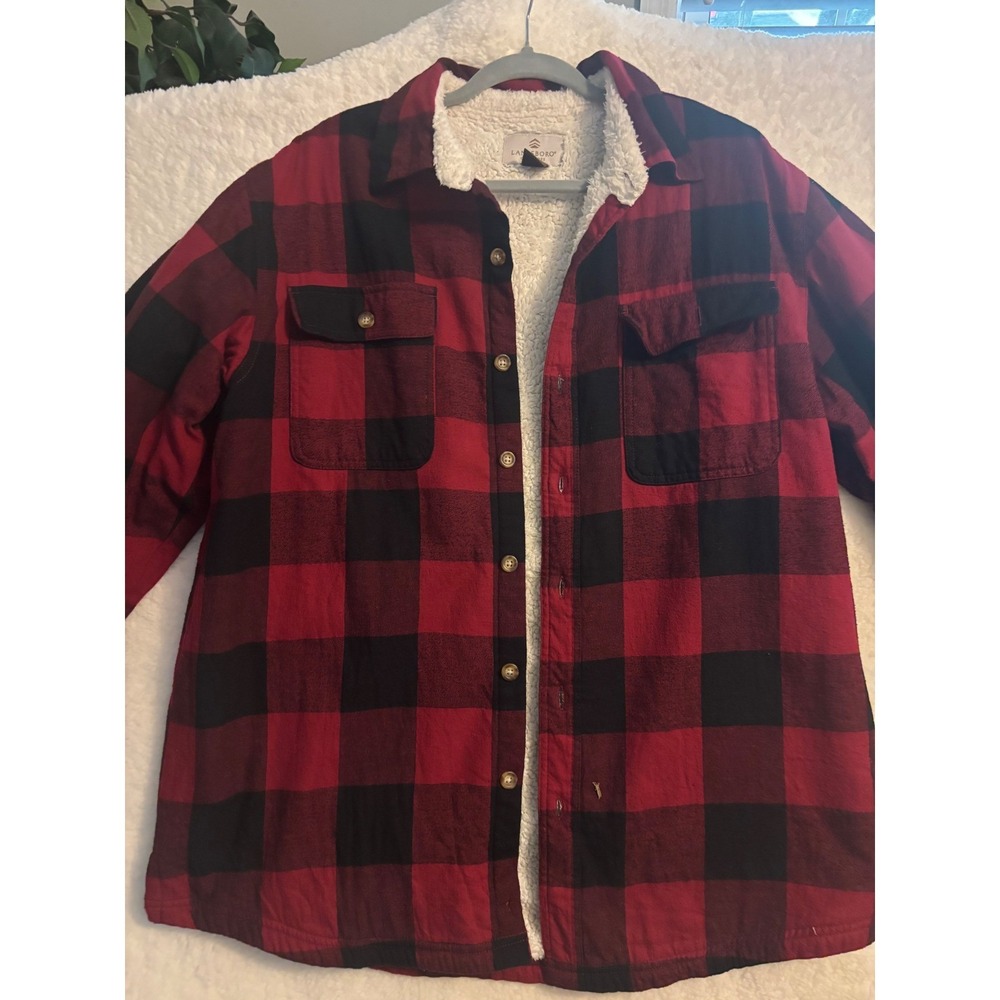 Lanesboro Mens Sherpa Lined Flannel Shirt Jacket Red Black Buffalo Plaid XL